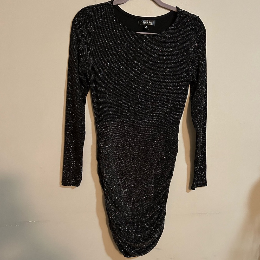 Women’s Medium Colorful Party Dress Long Sleeve Ruched Sides Cocktail Night Out
